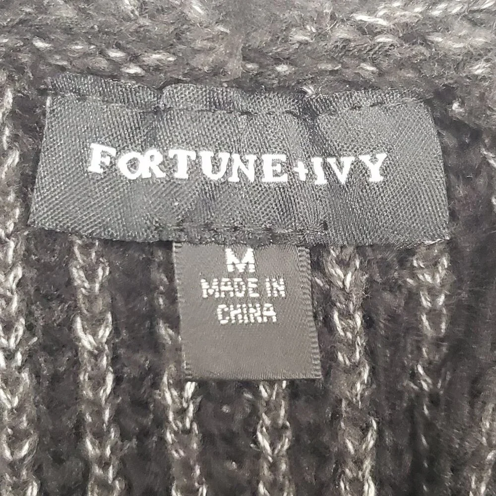 Fortune + Ivy Open Cardigan Sweater Women's Size Medium Black Grey Coatigan NWOT - Picture 2 of 16